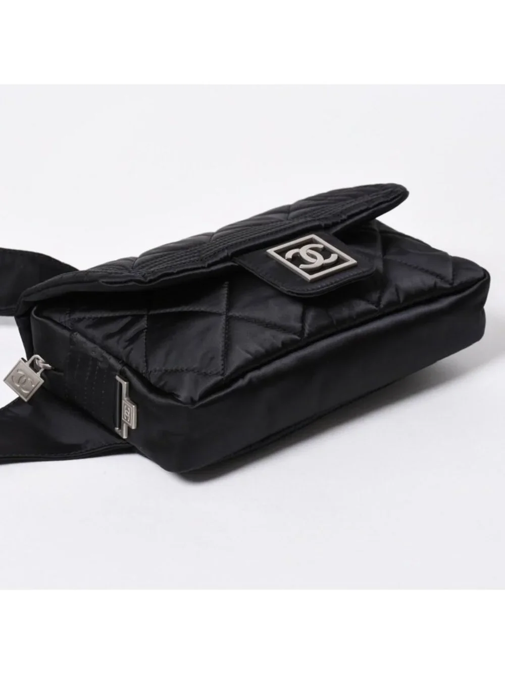 Chanel Sports Line Waist Bag CC Logo Nylon Black Matte Silver